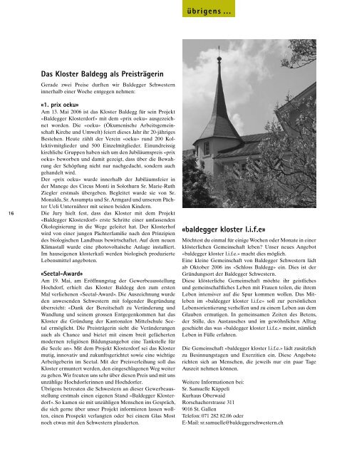 Vom Dranbleiben 10/2006 - Kloster Baldegg