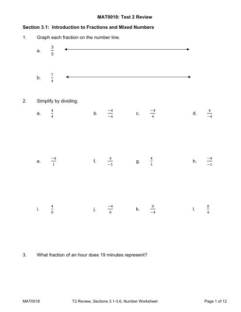 MAT0018: Test 2 Review Section 3.1: Introduction to Fractions and ...