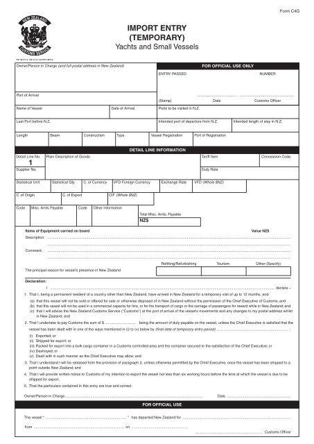 Form C4g New Zealand Customs Service