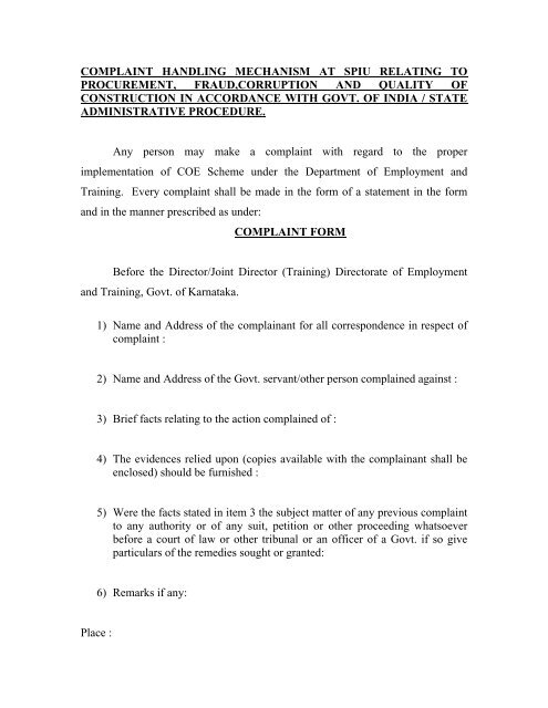 complaint handling mechanism at spiu relating to procurement ...