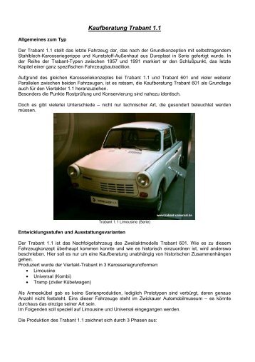 Kaufberatung Trabant 1.1 - Original-Trabant.de