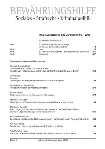 Jahresinhaltsangabe 2003 - Zeitschrift BewÃ¤hrungshilfe