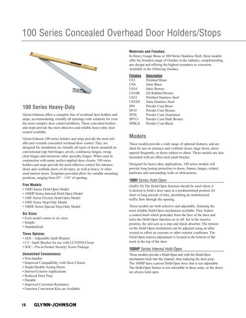 100 Series Concealed Overhead Door Holders Stops Madero
