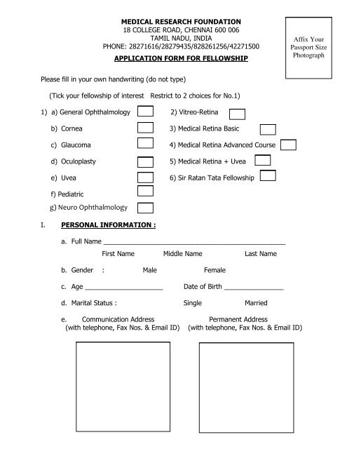 Download Application Form - Sankara Nethralaya