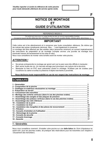 f notice de montage et guide d'utilisation - Trigano Store