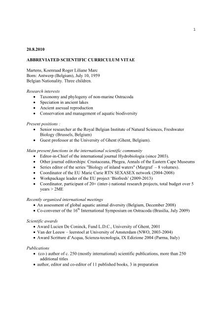 1 20.8.2010 ABBREVIATED SCIENTIFIC CURRICULUM VITAE ...