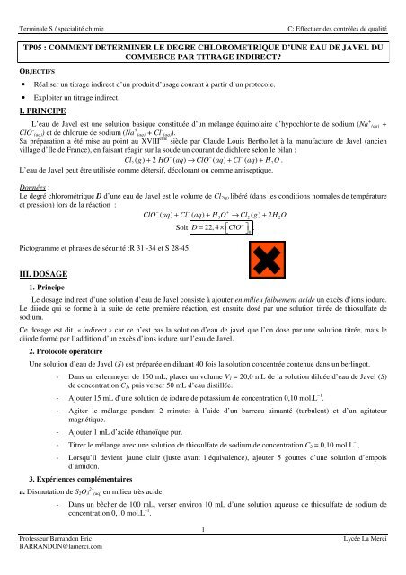 TP05 : COMMENT DETERMINER LE DEGRE ... - Laroche