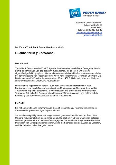 Buchhalter In 10h Woche Youth Bank