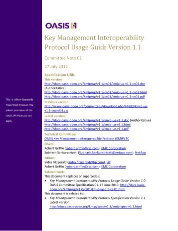Key Management Interoperability Protocol Usage Guide Version 1.1