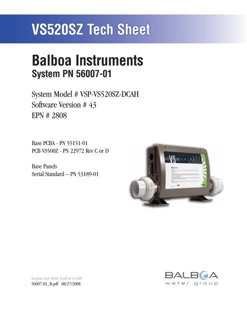 56007-01, VSP-VS520SZ-DCAH - Balboa Direct