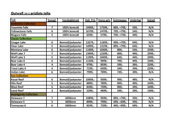 Outwell 2012 prisliste telte - Hilmars Camping