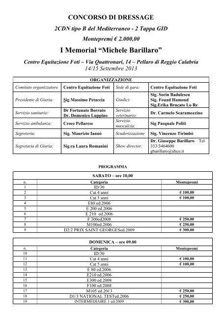 I Memorial Michele Barillaro Centro Equitazione Foti , Reggio Calabria