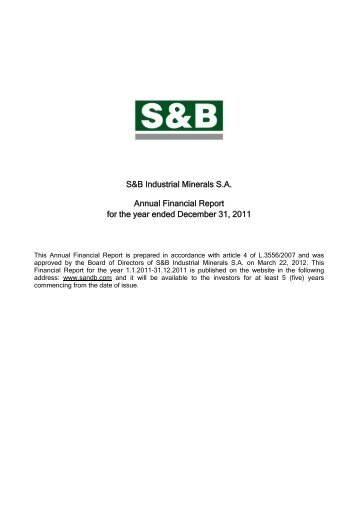 S&B Industrial Minerals S.A. Annual Financial Report for the year ...