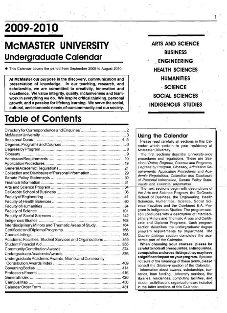 2009/2010 - Office of the Registrar - McMaster University