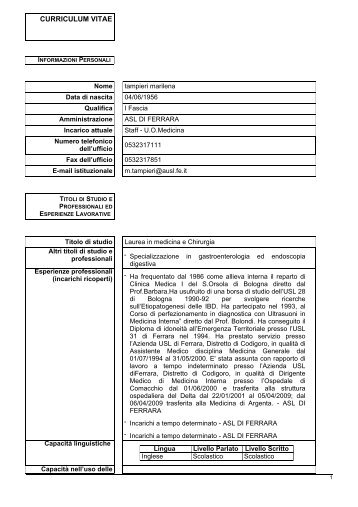 CV TAMPIERI MARINELA.pdf - Azienda USL di Ferrara