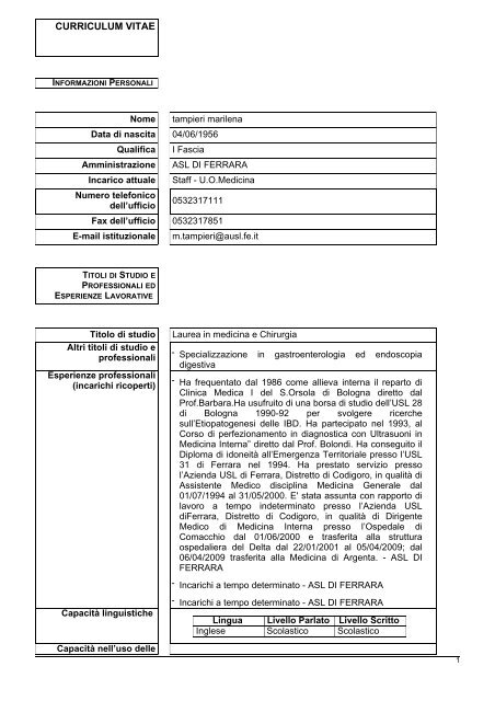 CV TAMPIERI MARINELA.pdf - Azienda USL di Ferrara