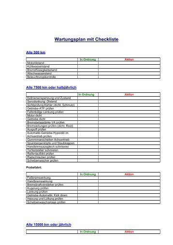 Wartungsplan mit Checkliste - Typ 43 IG