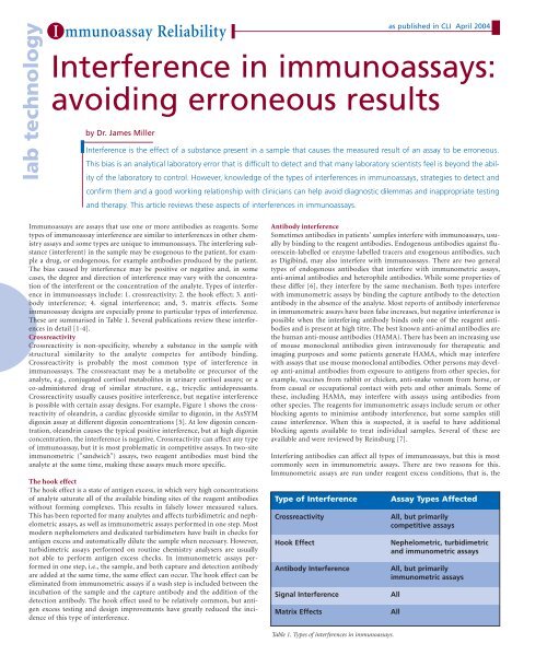 Interference in immunoassays: avoiding erroneous results