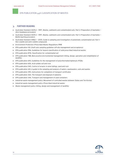 EPA PUBLICATION 448 CLASSIFICATION OF WASTES - ESdat