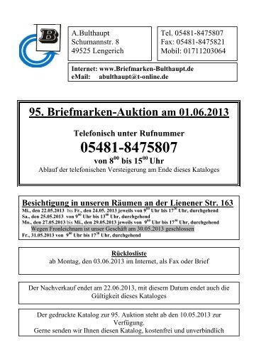 95. Briefmarken-Auktion am 01.06.2013 - T-Online