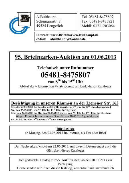 95 Briefmarken Auktion Am 01 06 2013 T Online