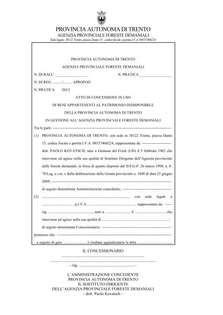 schema contrattuale - Provincia autonoma di Trento