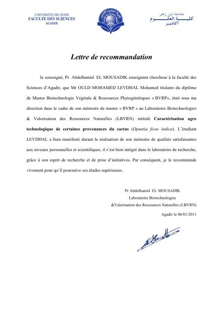 Lettre de recommandation