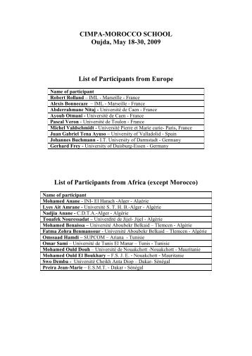 List of Participants from Africa-Asia & America - Cimpa