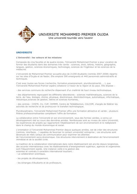 UNIVERSITE MO UNIVERSITE MOHAMMED PREMIER OUJDA ...