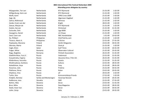 38th International Film Festival Rotterdam 2009 Attending press ...