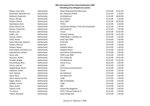 38th International Film Festival Rotterdam 2009 Attending press ...
