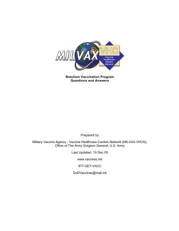 Botulism Vaccination Program Question and Answers ... - MILVAX