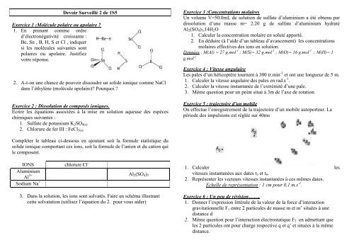 Devoir Surveillé 2 de 1S5 Exercice 1 :Molécule polaire ou apolaire ...