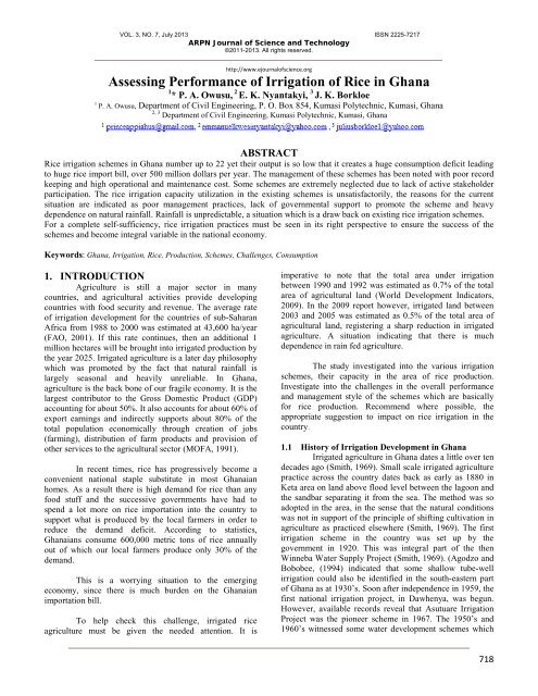 Assessing Performance of Irrigation of Rice in Ghana