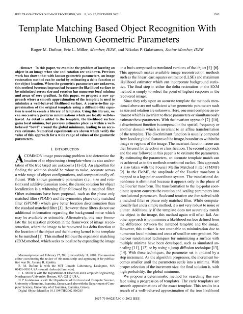Template matching based object recognition with unknown ...
