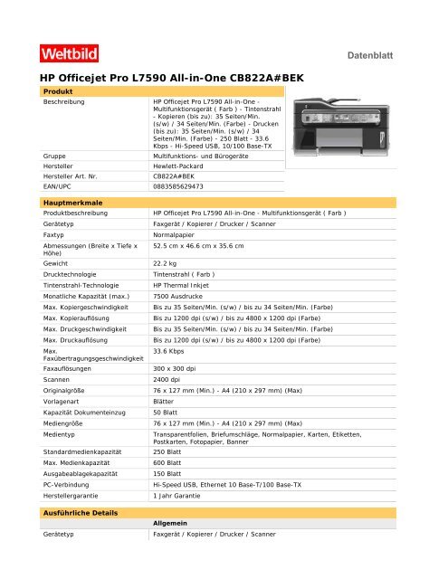 HP Officejet Pro L7590 All-in-One CB822A#BEK - Weltbild.at