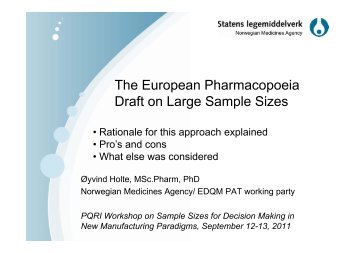 The European Pharmacopeia Draft on Large Sample Sizes - PQRI