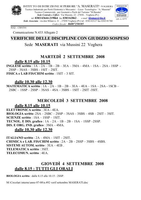 Calendario complessivo sede Maserati - Istituto Istruzione Superiore ...