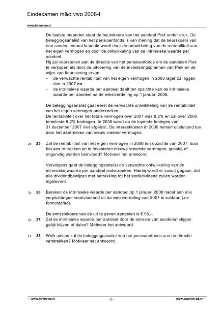 Eindexamen m&o vwo 2008-I - VWO-Examens