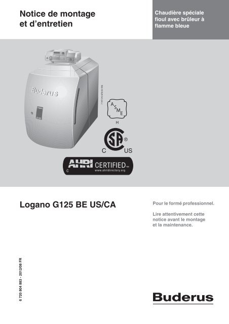 Notice de montage et d'entretien Logano G125 BE US/CA - Buderus