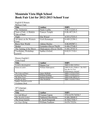 Book Fair Books - Mountain Vista High School