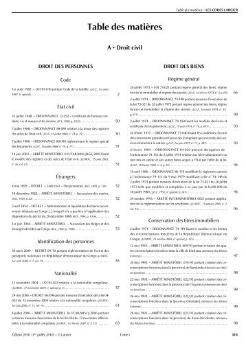 Table des matiÃ¨res du tome I - Editions Larcier