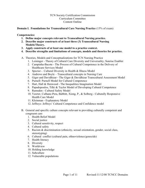 of 11 Revised:11/12/08 TCNCC Domains TCN Society Certification 