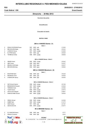 INTERCLUBS REGIONAUX 4- FES+MEKNES+OUJDA - FRMN