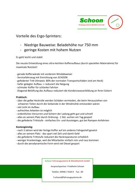 Service Kofferaufbau - Schoon Fahrzeugsysteme