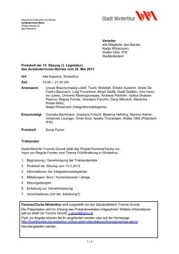 Protokoll vom 22.05.2013(PDF, 59 KB) - Stadtentwicklung - Winterthur