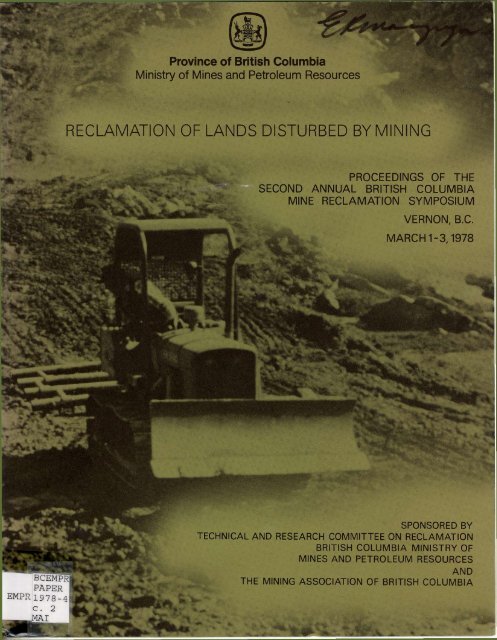 reclamation of lands disturbed by mining - Government of British ...