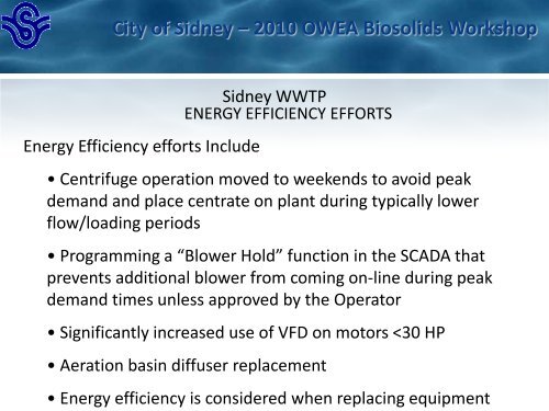 City of Sidney â€“ 2010 OWEA Biosolids Workshop