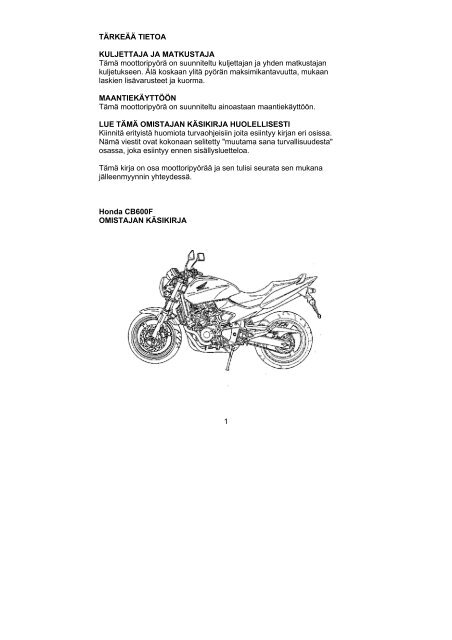 CB600F Hornet 2004 kÃ¤sikirja (.pdf, 1.36 MB) - Honda