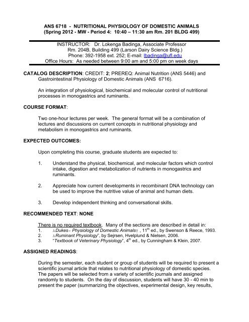 ans 6718 nutritional physiology of domestic animals - Department of ...